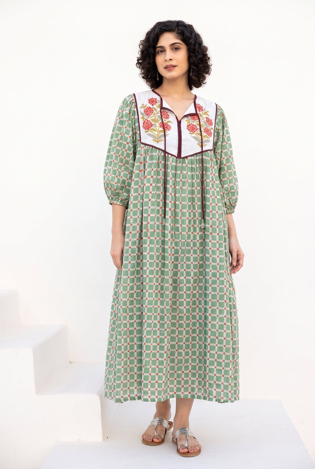 Sage Garden Cotton Printed Buta Dress