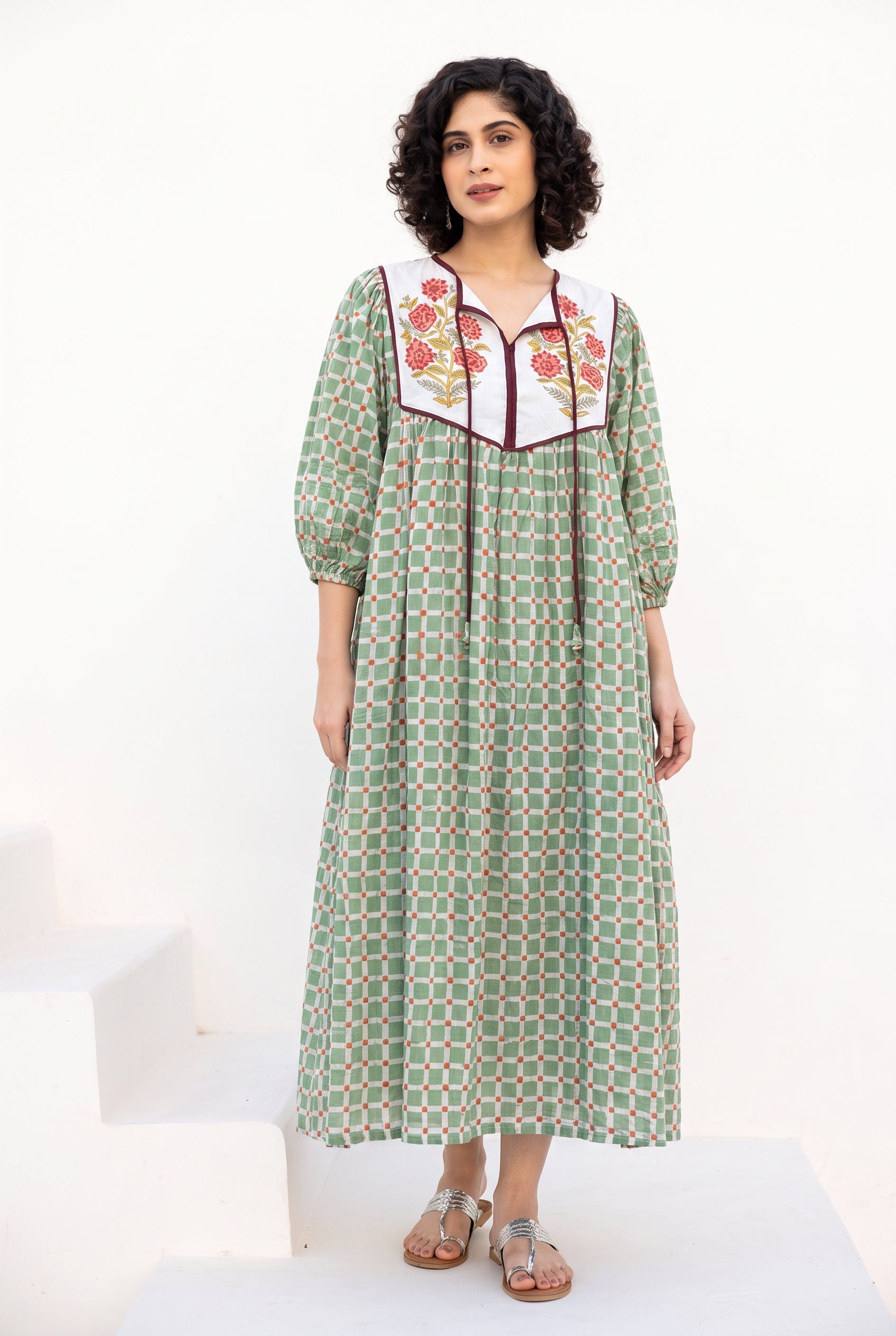Sage Garden Cotton Printed Buta Dress