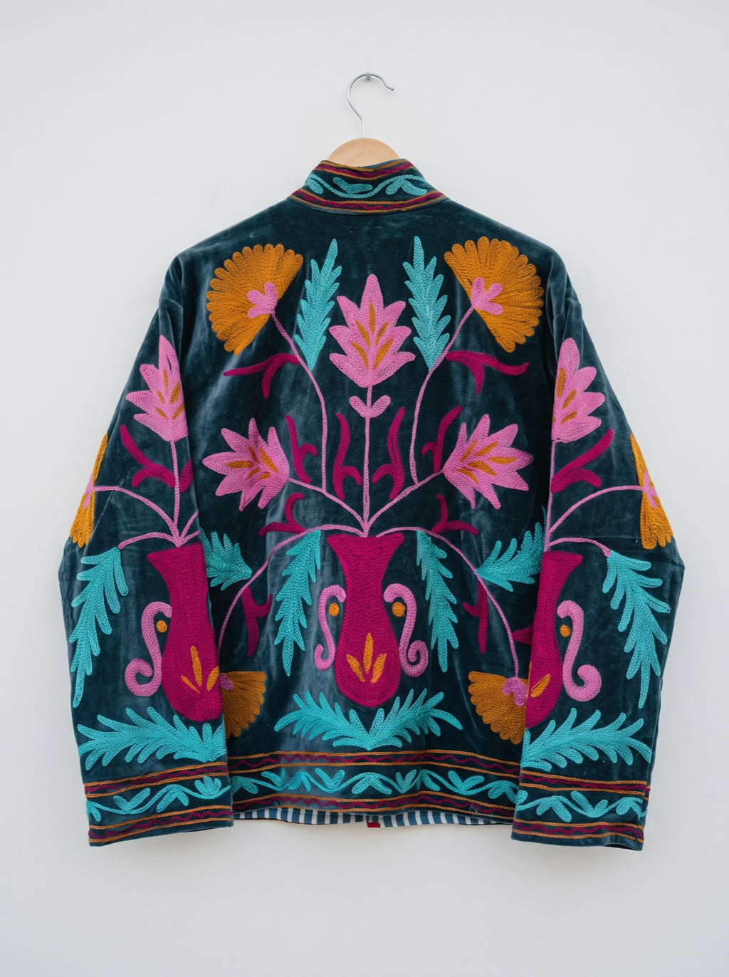 Grey Garden Floral Embroidered Velvet Jacket