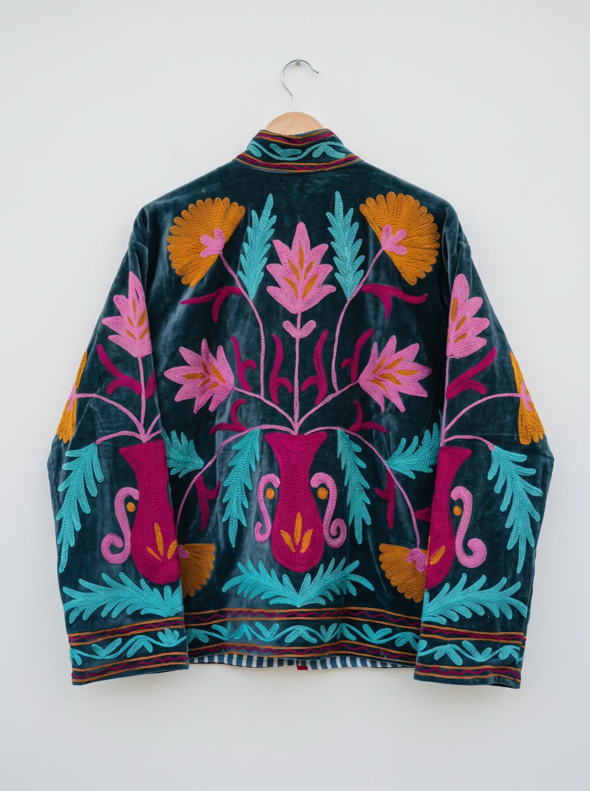Grey Garden Floral Embroidered Velvet Jacket