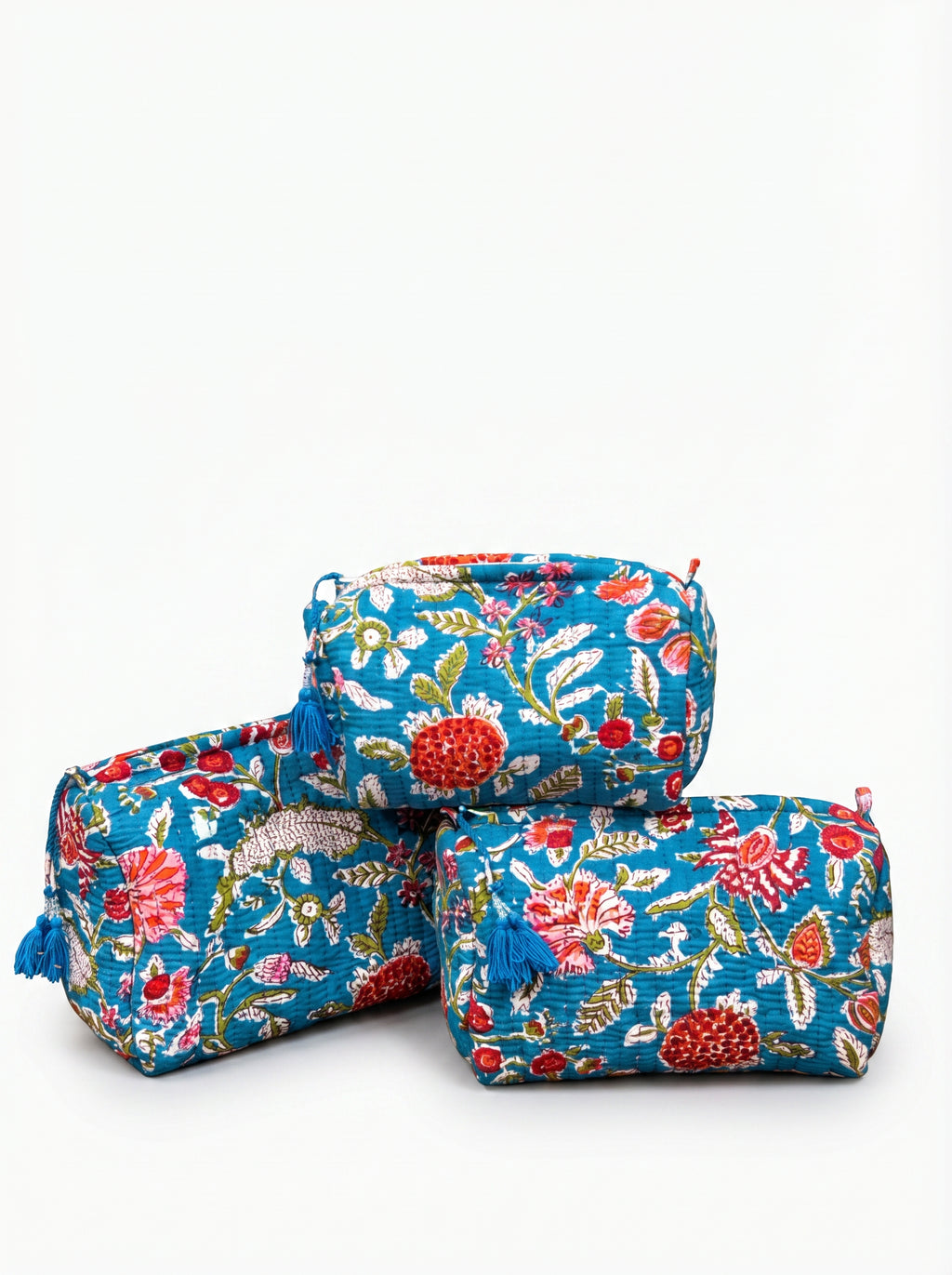 Ocean Bloom Quilted Pouch Set (Set of 3)