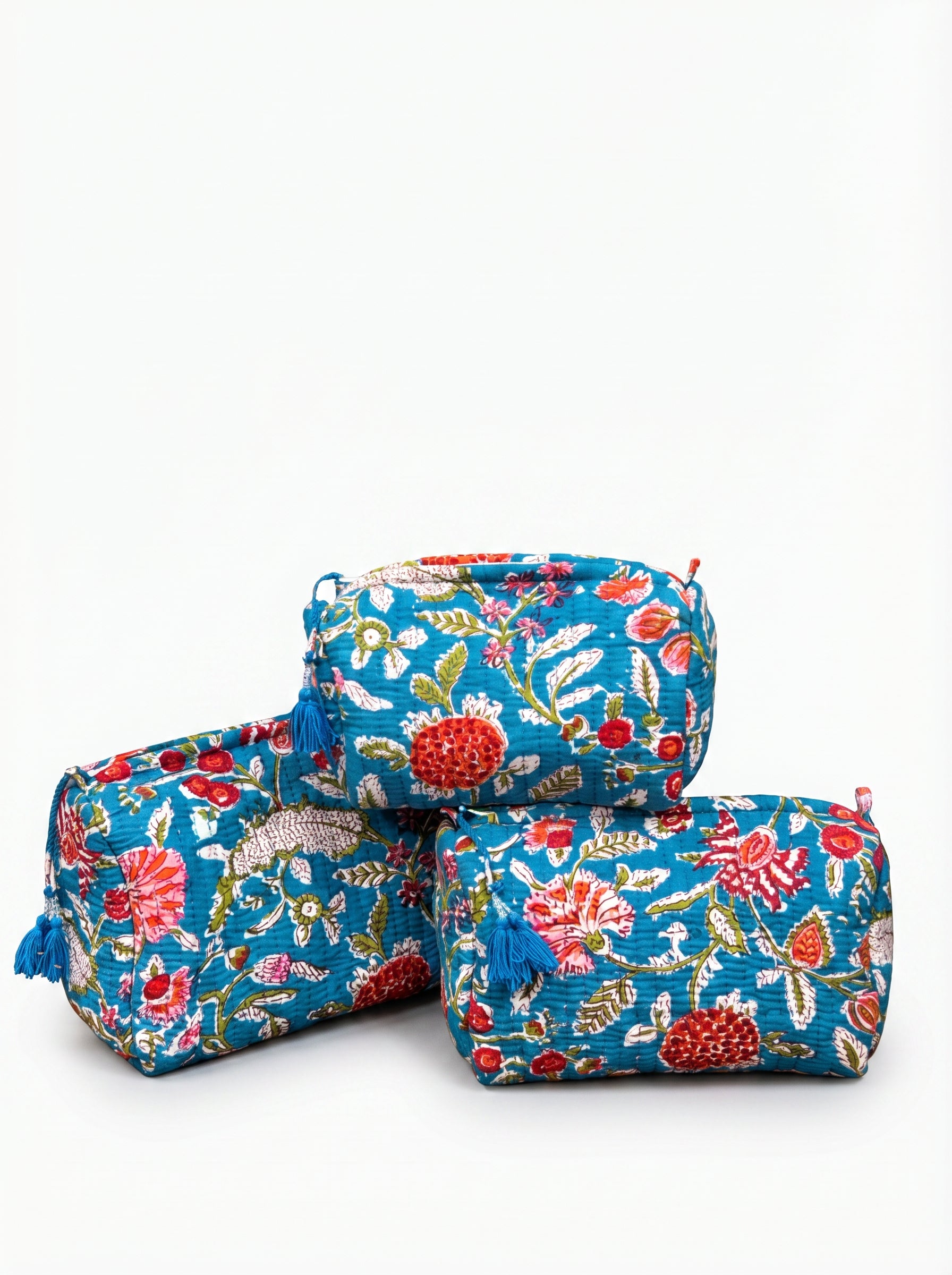 Ocean Bloom Quilted Pouch Set (Set of 3)