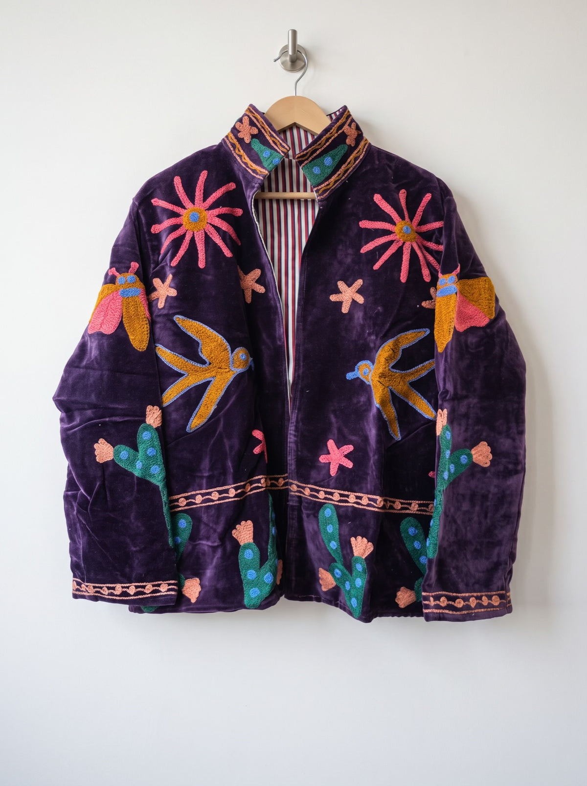 Purple Garden Bird & Floral Suzani Velvet Jacket