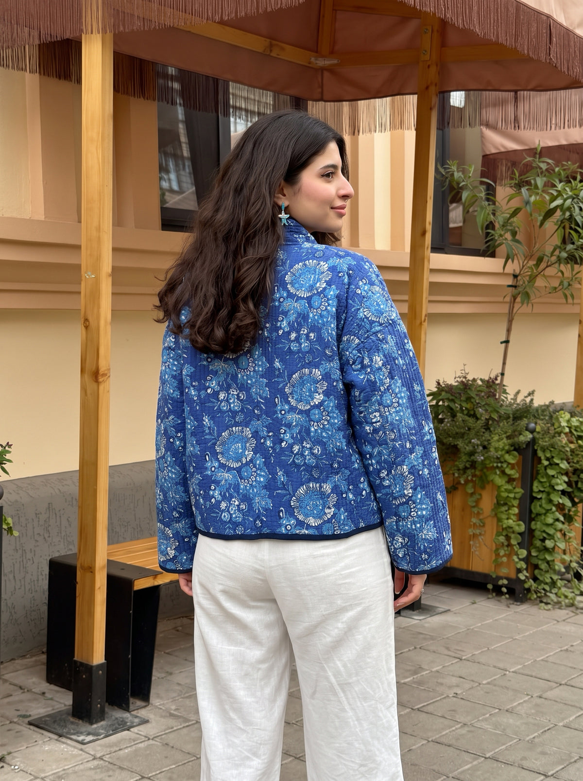 Azure Garden Handblock Quilted Jacket