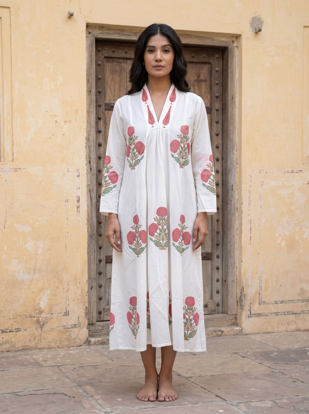 Pink Bloom Hand Block Print Cotton Dress