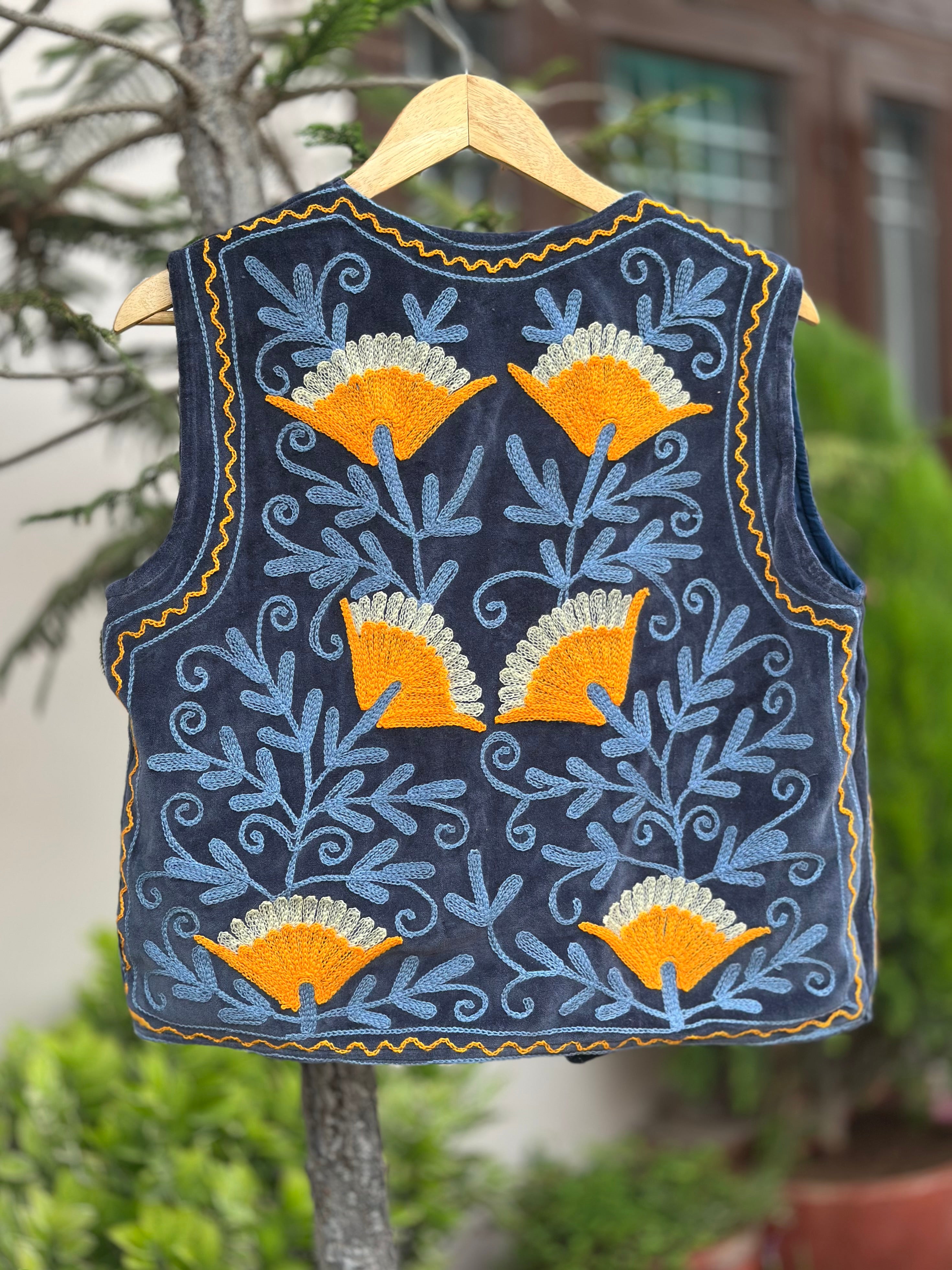 Botanical Blue Suzani Velvet Vest