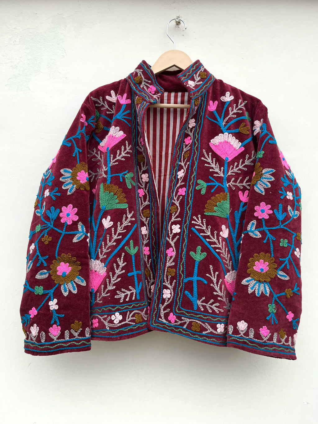 Ruby Blossom Embroidered Velvet Jacket