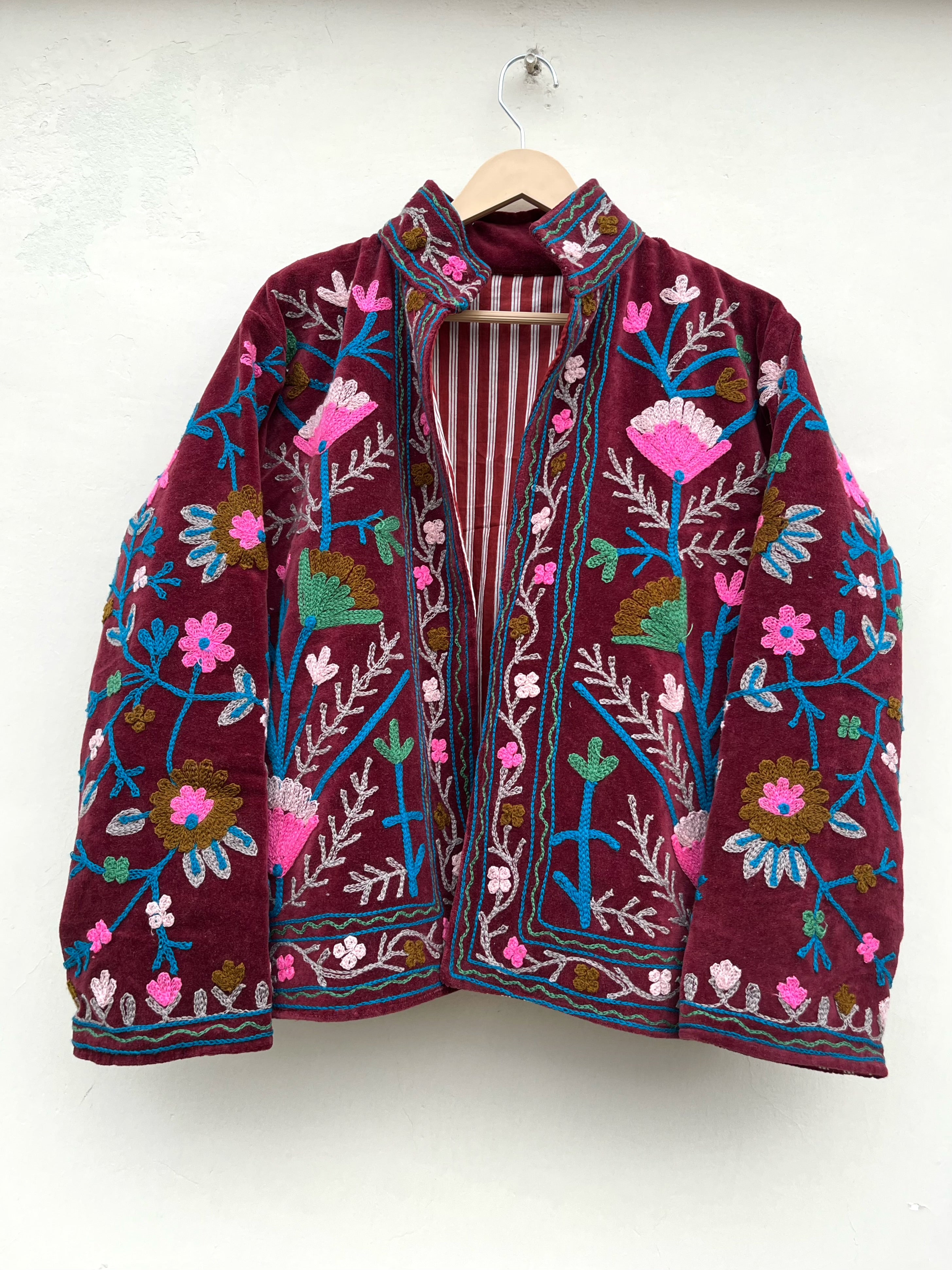 Ruby Blossom Embroidered Velvet Jacket