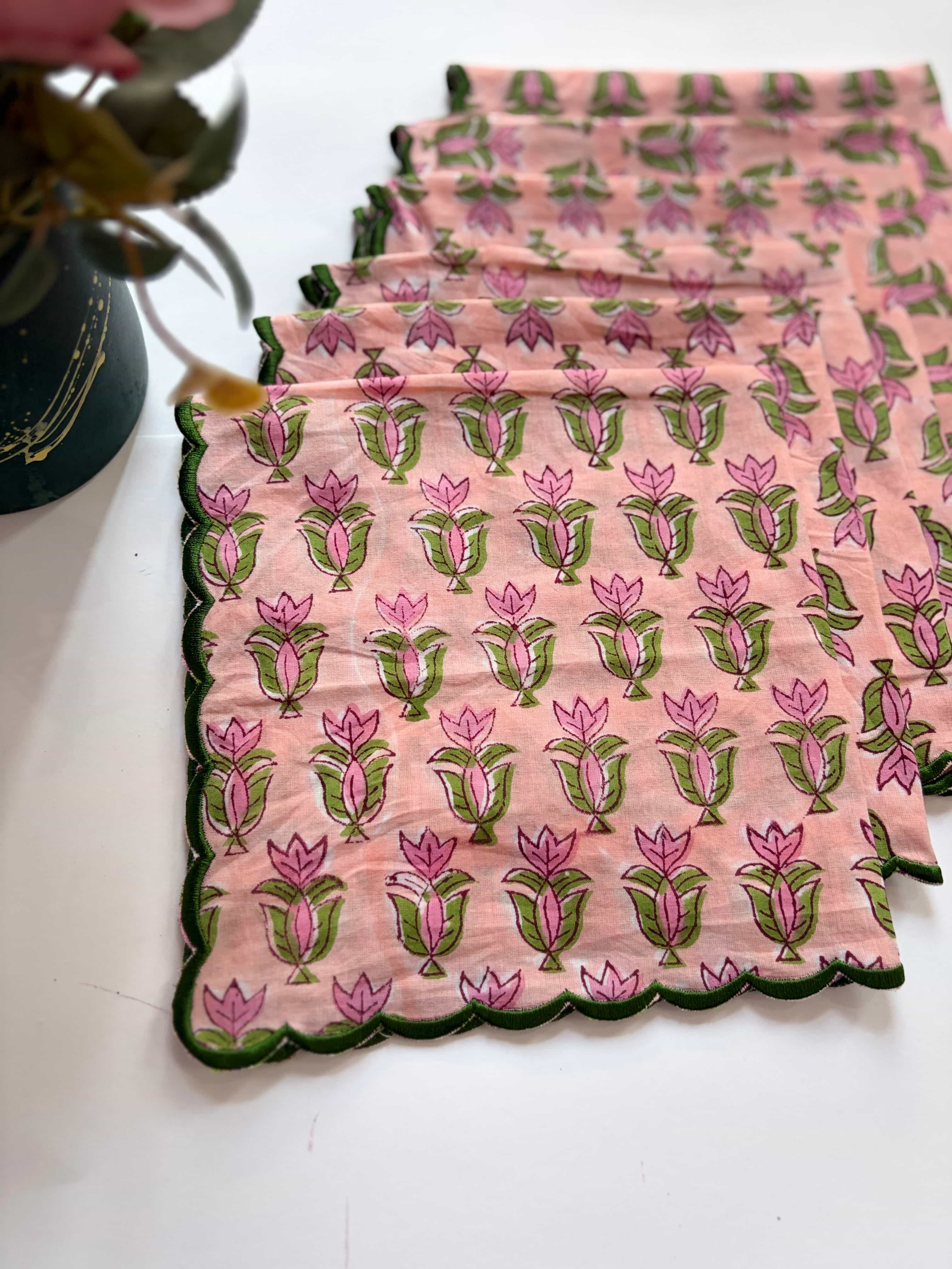Blush Pink Floral Block Print Napkins