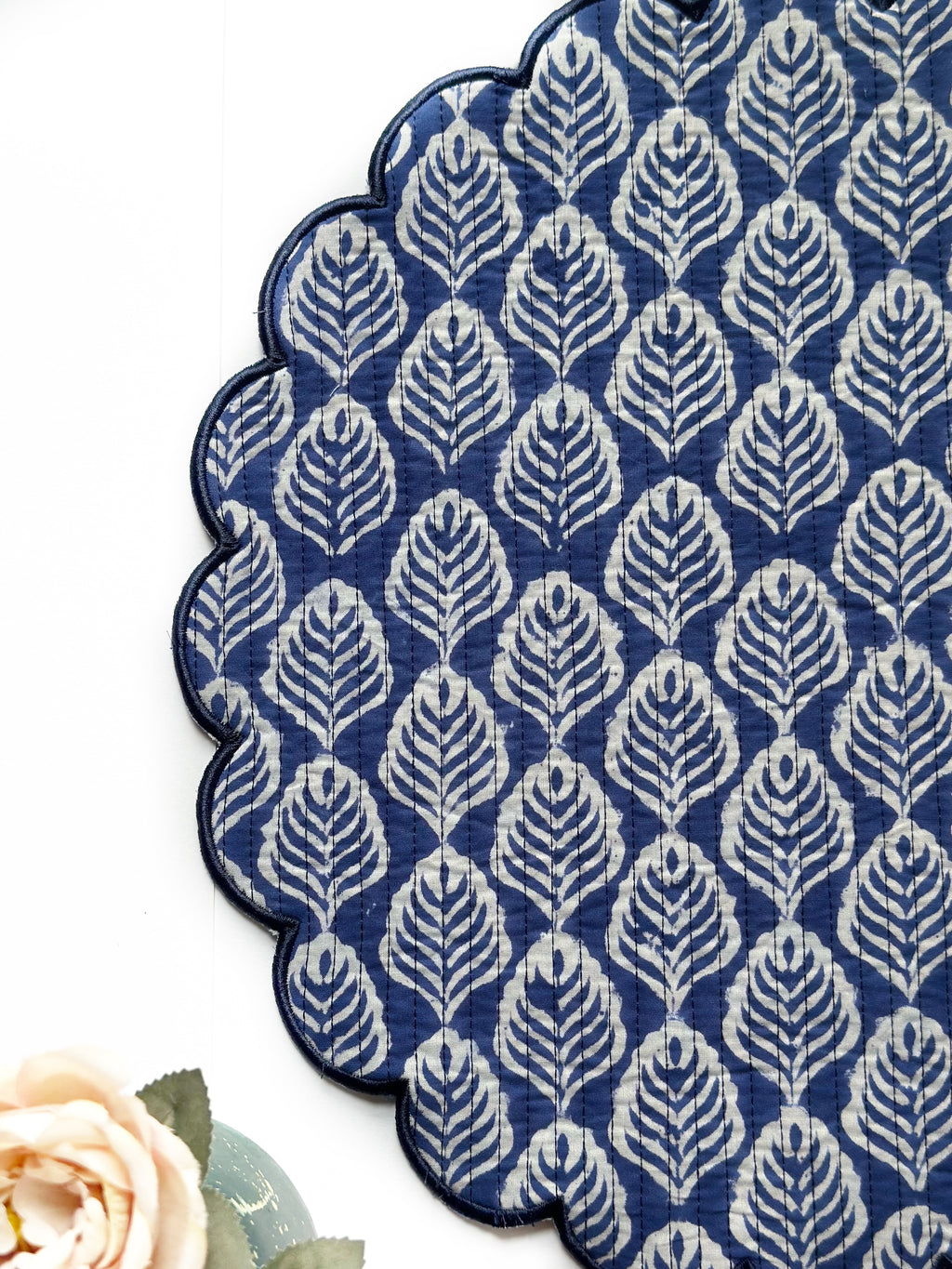 Indigo Leaf Quilted Placemats & Napkin Set of 6
