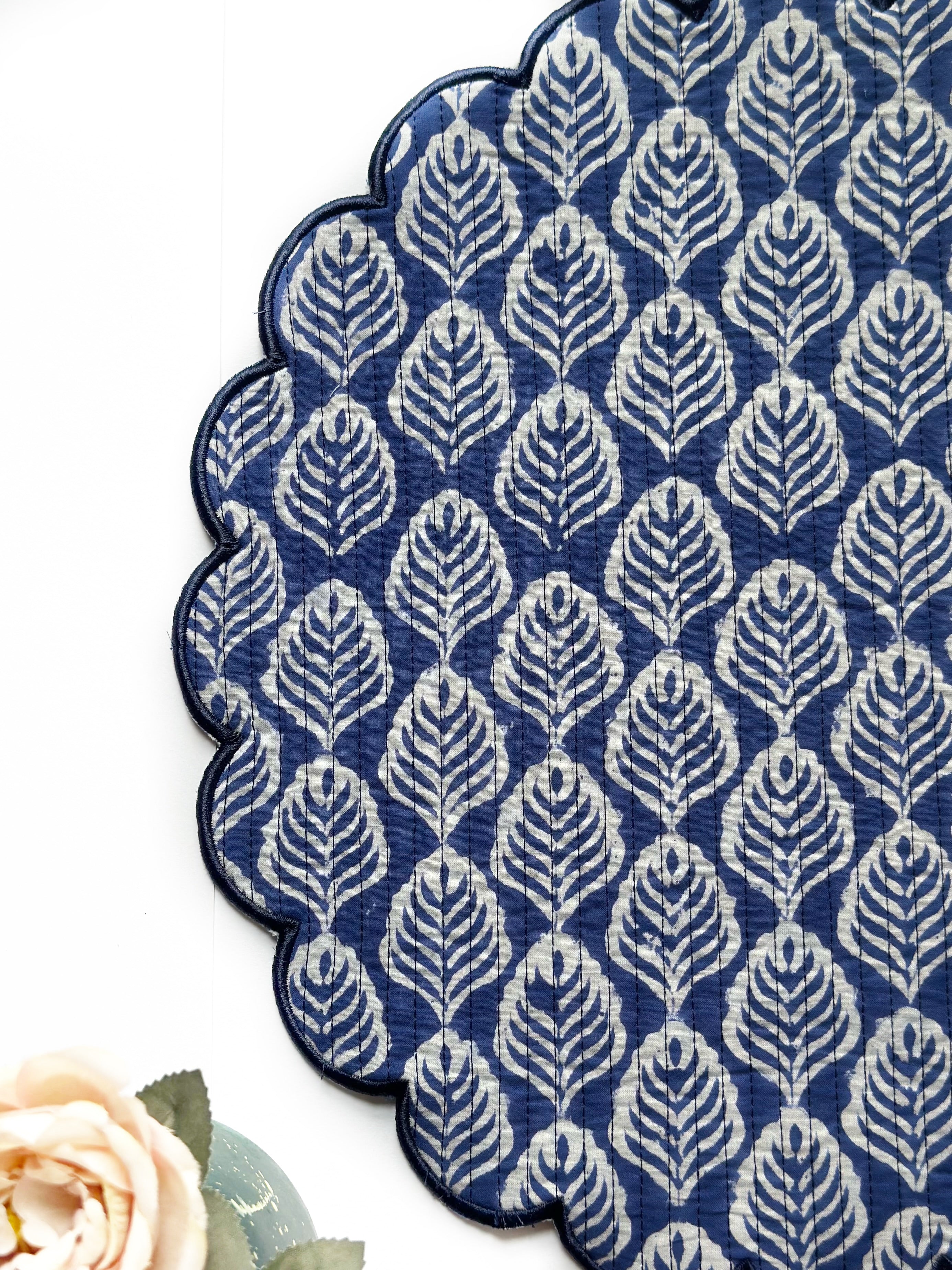 Indigo Leaf Quilted Placemats & Napkin Set of 6