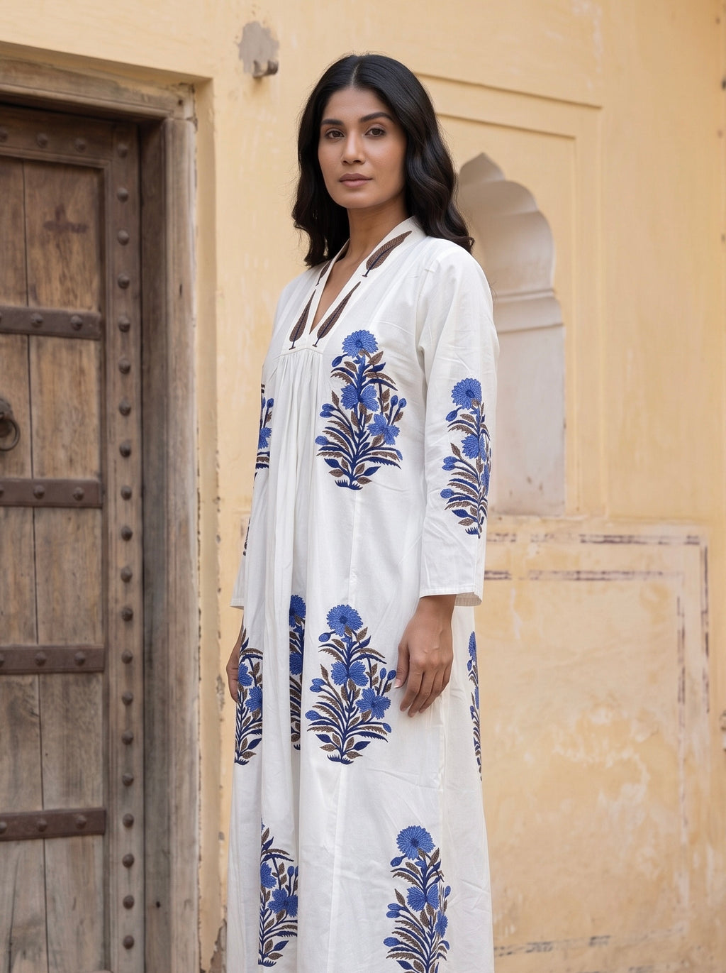 Blue Buta Hand Block Print Cotton Dress