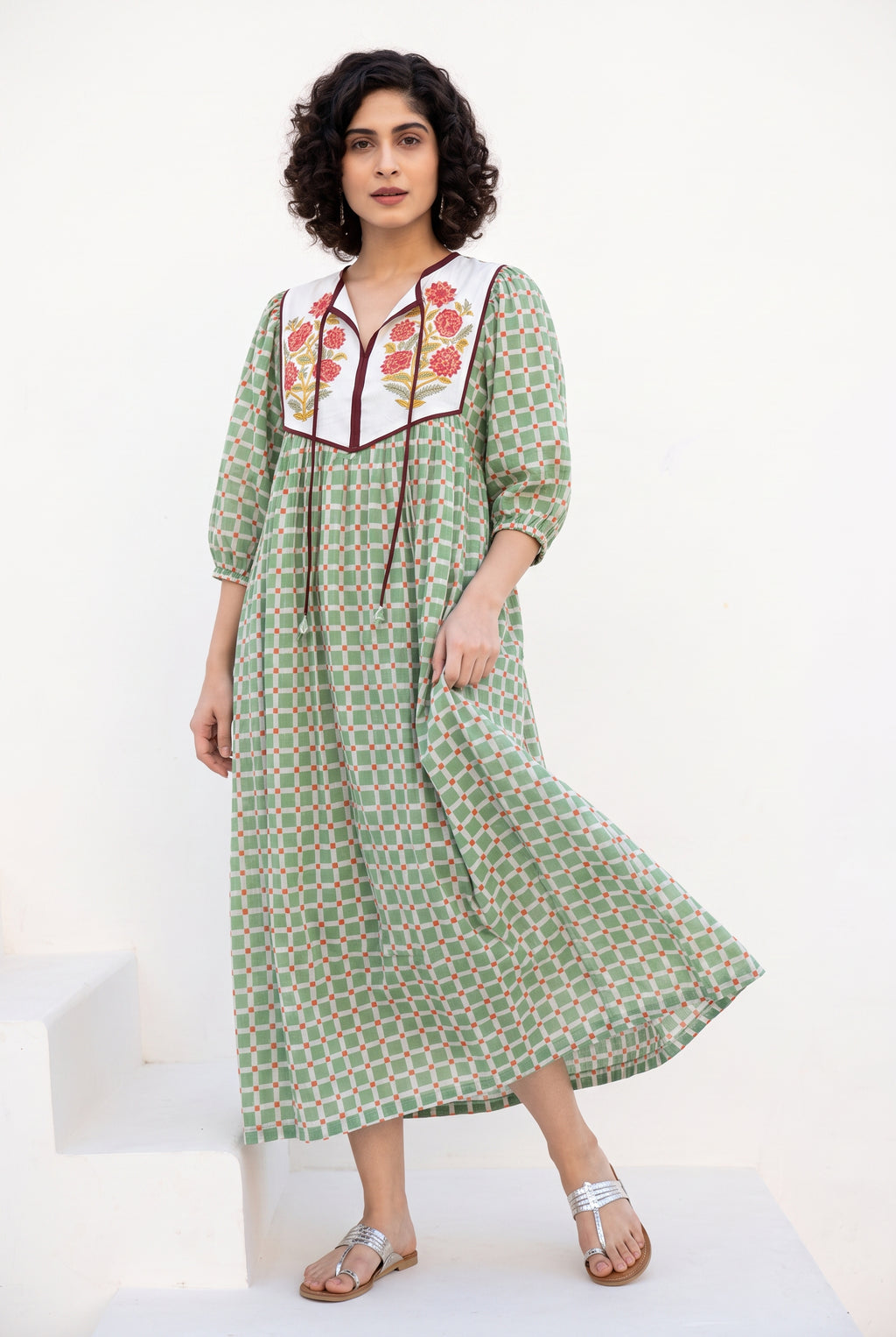 Sage Garden Cotton Printed Buta Dress