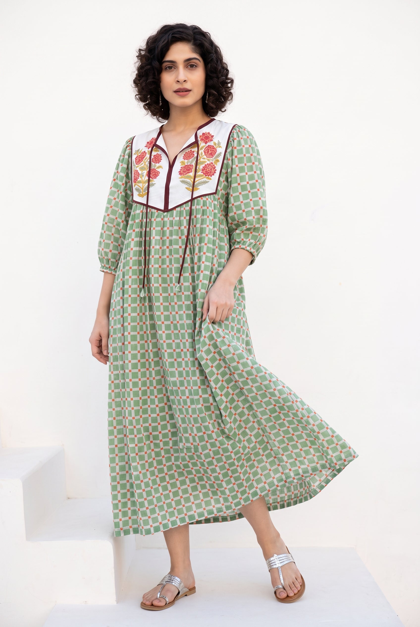 Sage Garden Cotton Printed Buta Dress