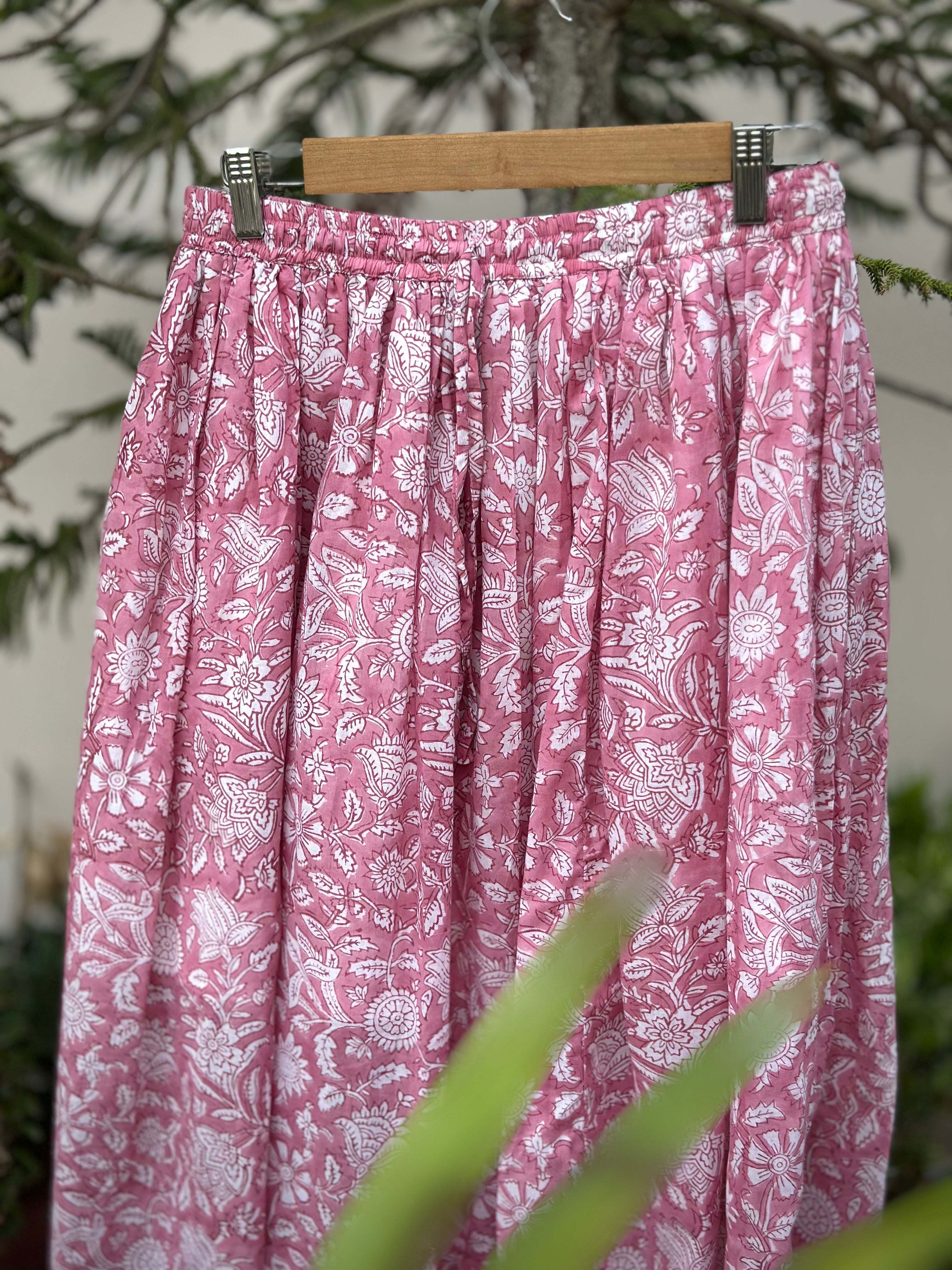 Rose Garden Block Print Maxi Skirt