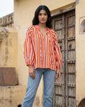 Orange striped Relaxed Fit Cotton Top