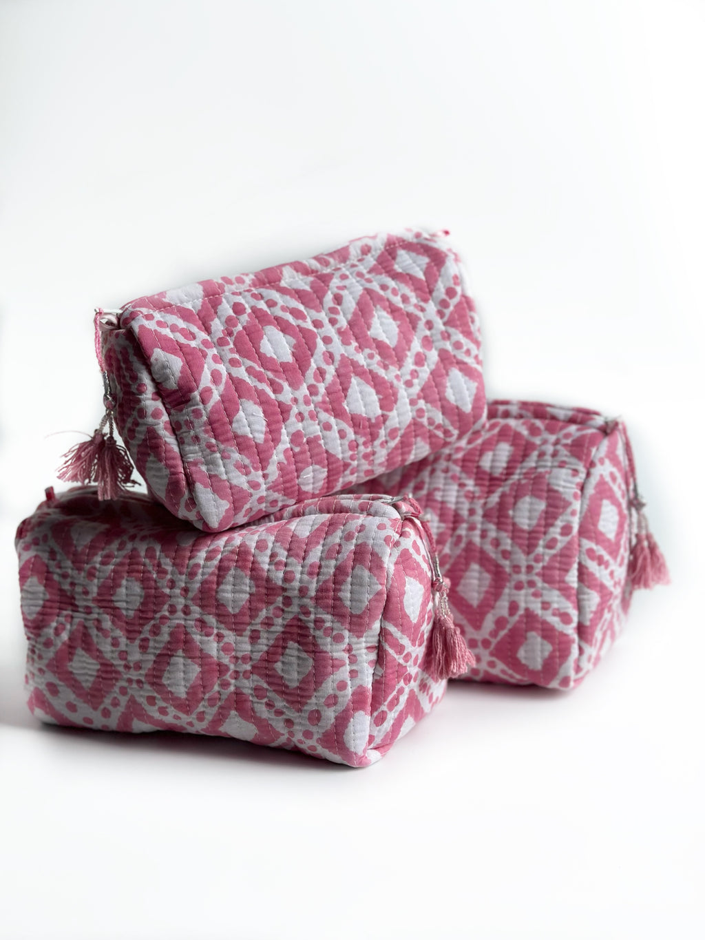 Pink Lattice Quilted Pouch (set of 3)