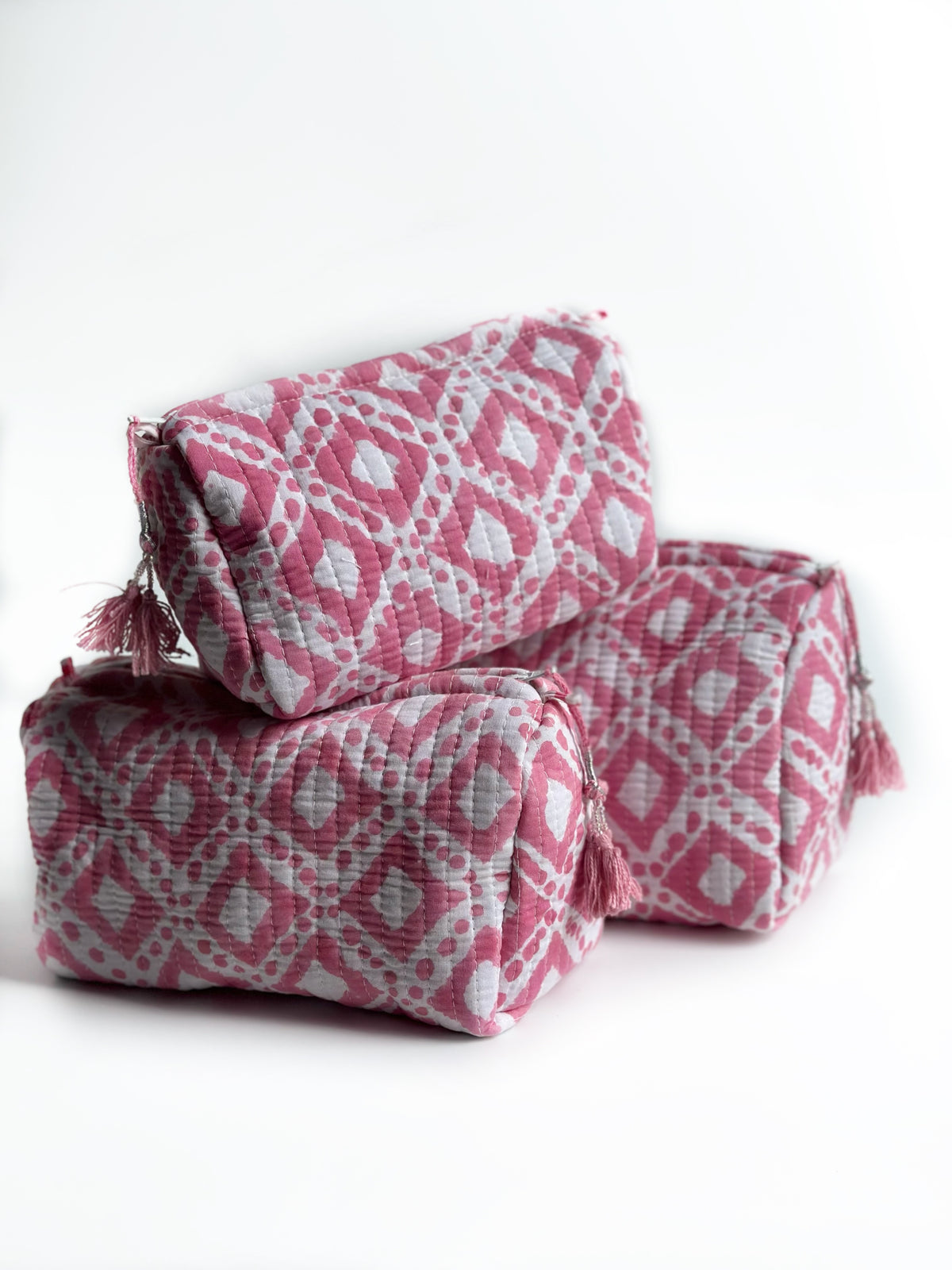Pink Lattice Quilted Pouch (set of 3)