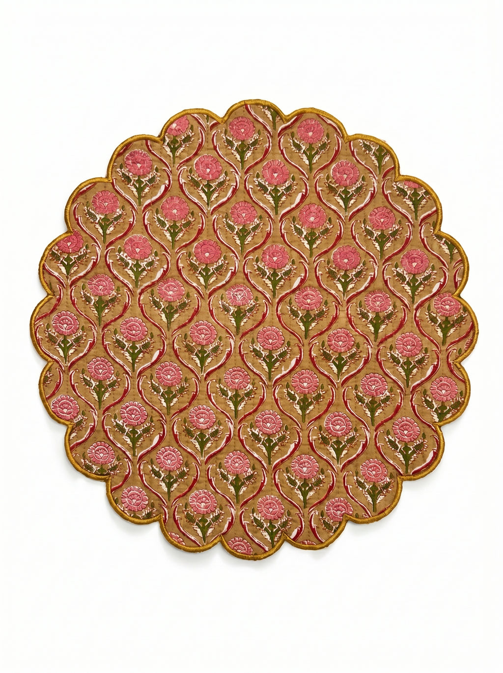 Mustard Buti Floral Round Scalloped Placemat Set of 6