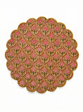 Mustard Buti Floral Round Scalloped Placemat Set of 6