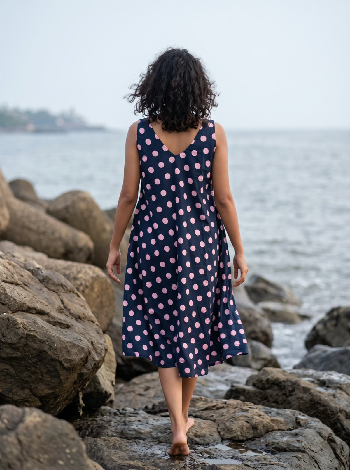 Midnight Polka Dot Flare Dress