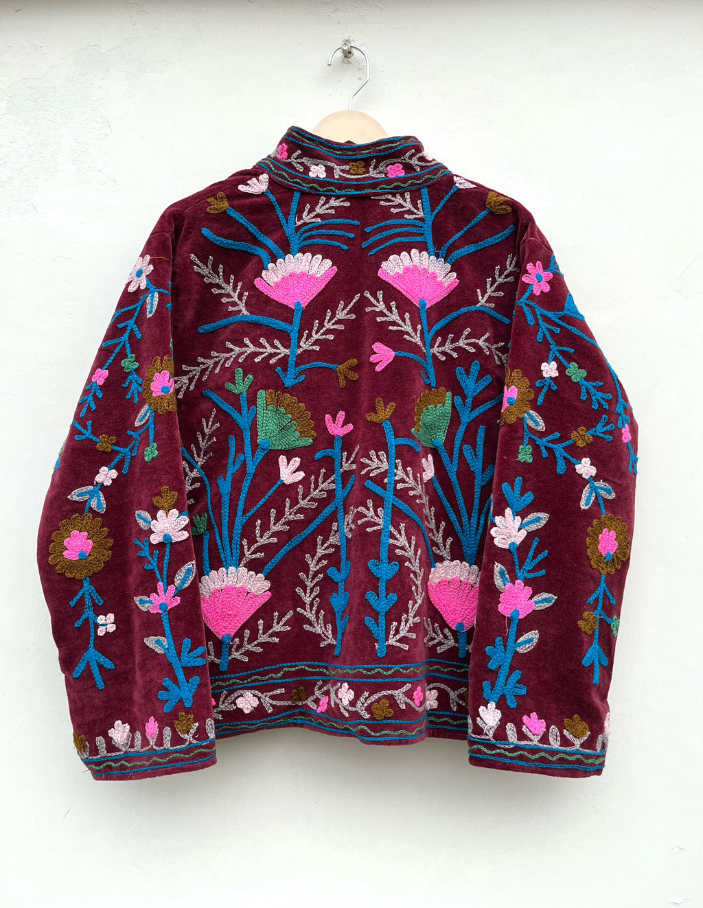 Ruby Blossom Embroidered Velvet Jacket