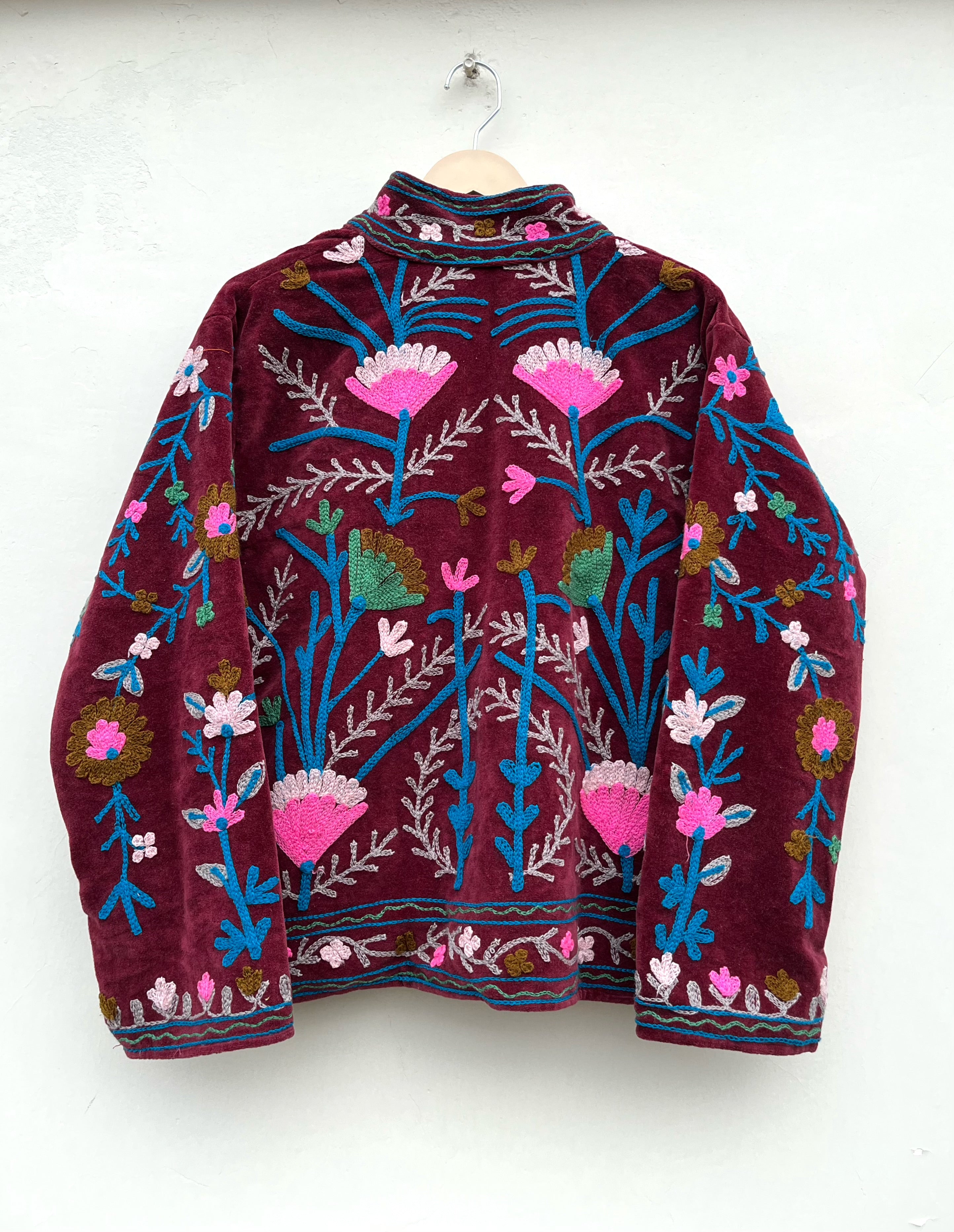 Ruby Blossom Embroidered Velvet Jacket
