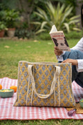 Mustard Bloom Quilted Tote Bag