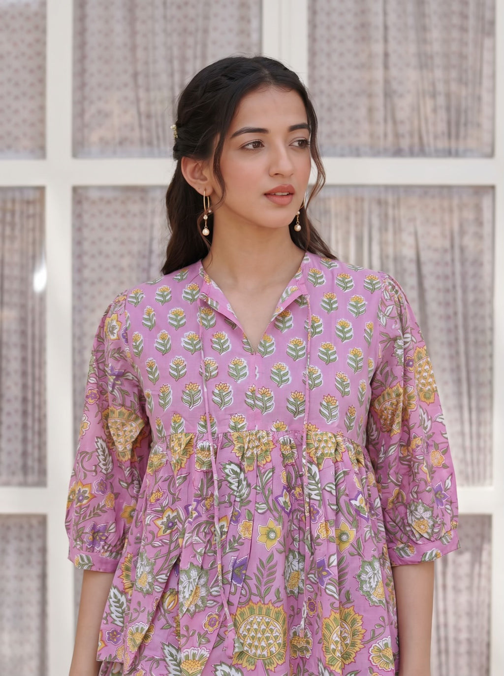 Pink Bloom Handblock Peplum Top