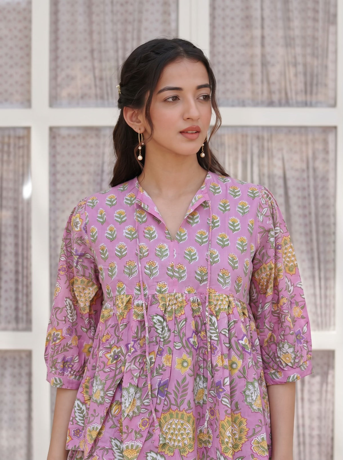 Pink Bloom Handblock Peplum Top
