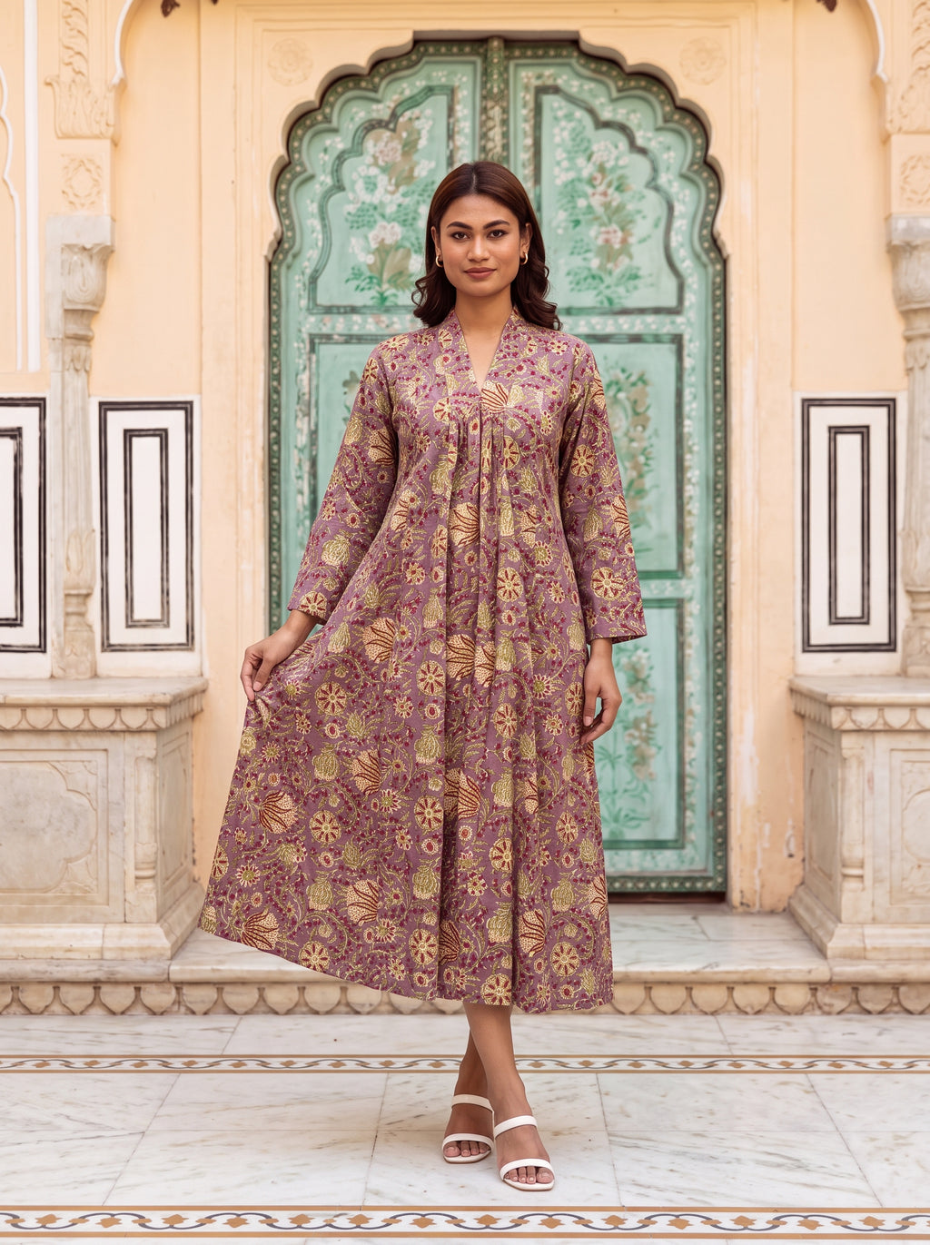 Plum Floral Flare Midi Dress