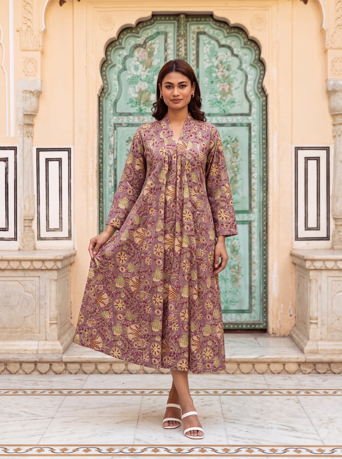 Plum Floral Flare Midi Dress