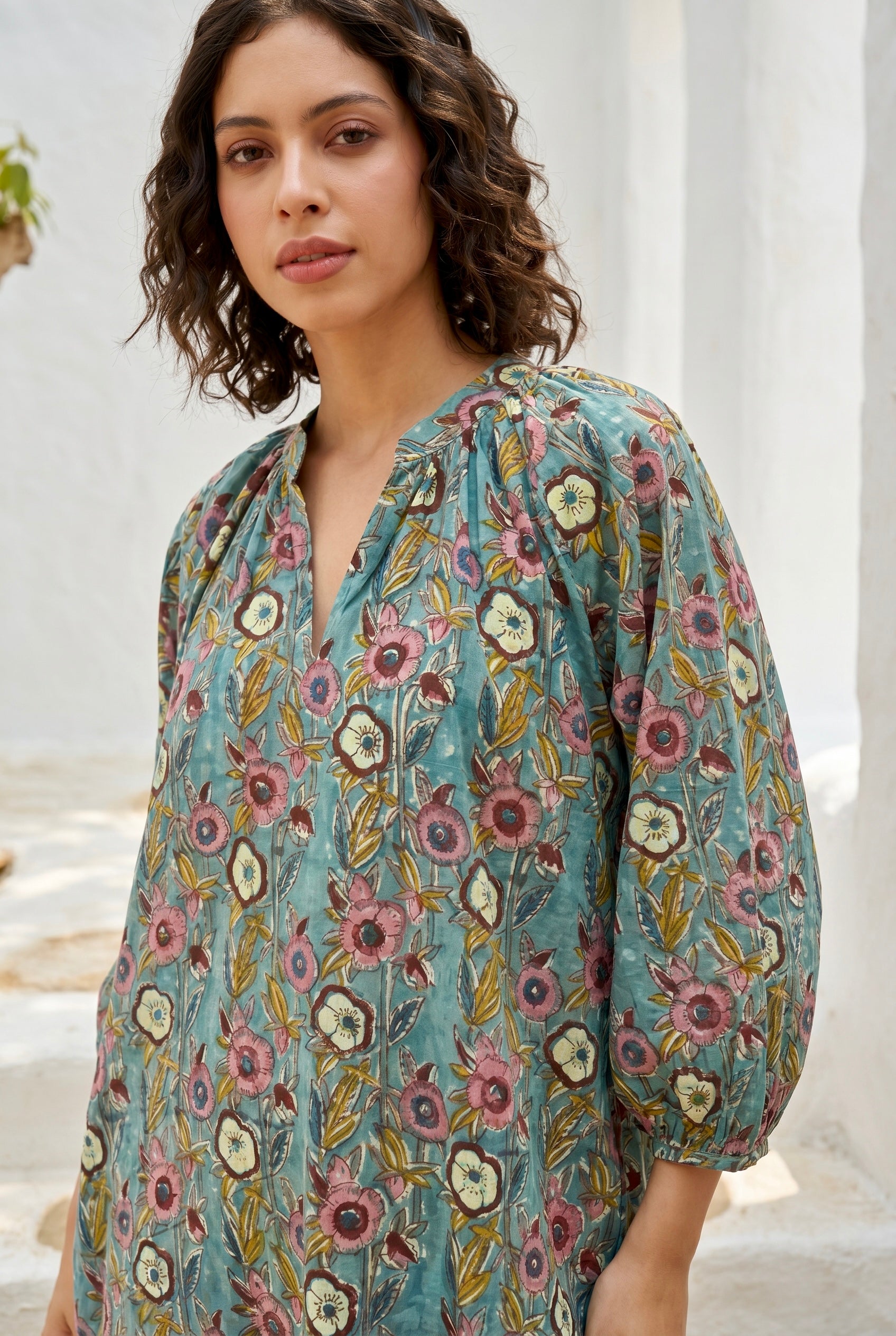 Sage Bloom Cotton Kurta Dress