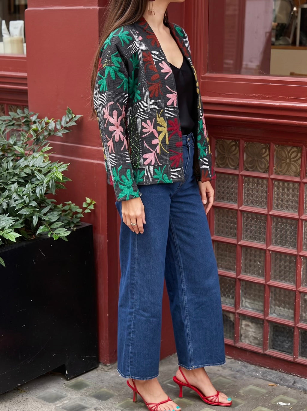 Midnight Bloom vintage Kantha Suzani Jacket