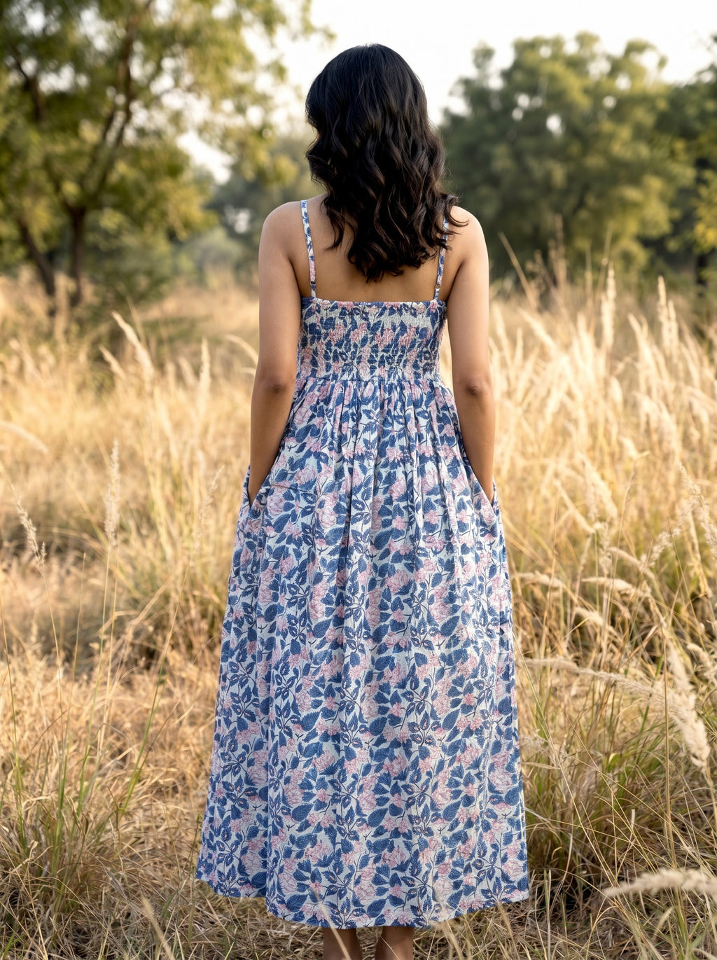 Blue Meadow Floral Cotton Maxi Dress