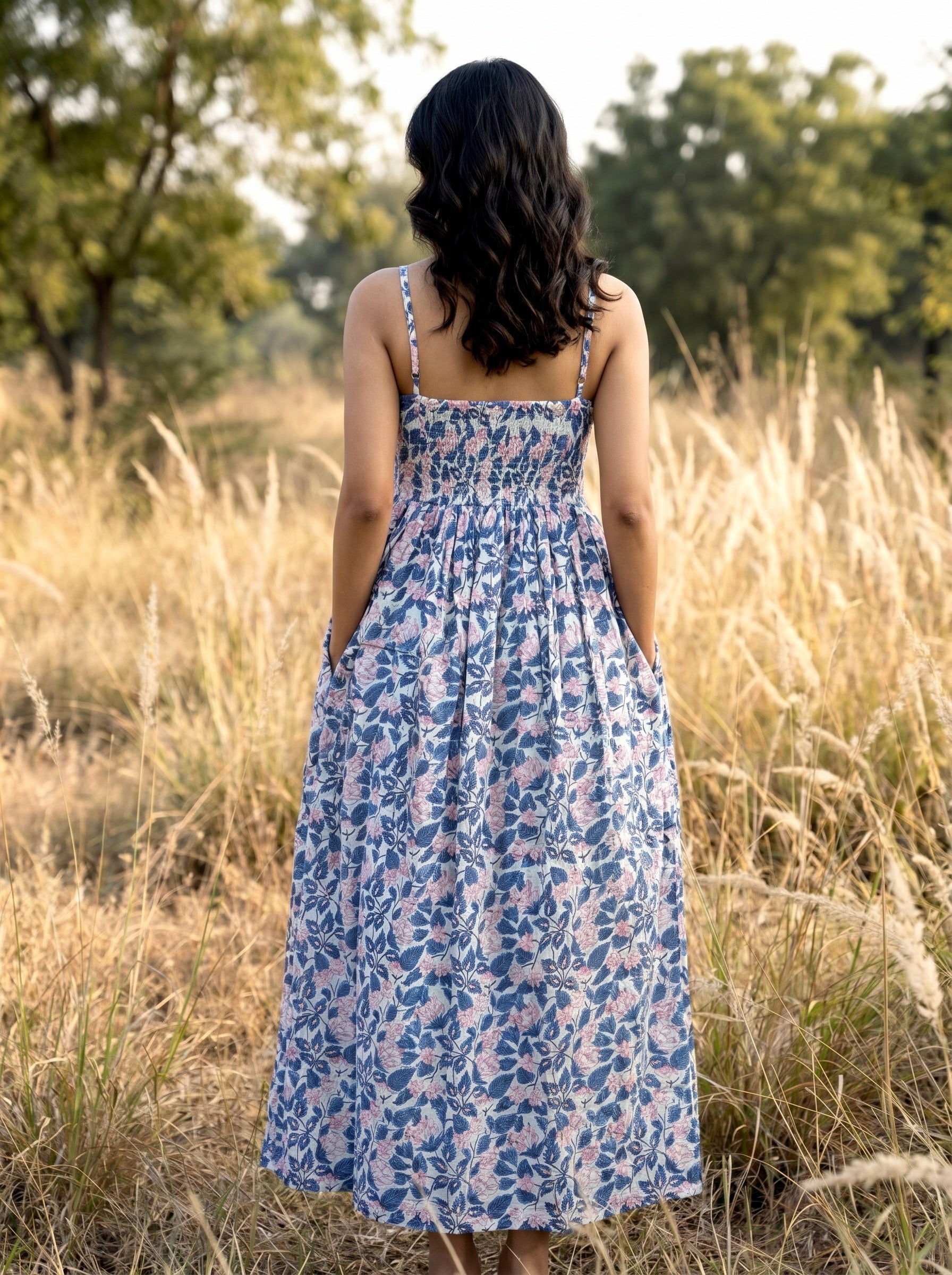 Blue Meadow Floral Cotton Maxi Dress