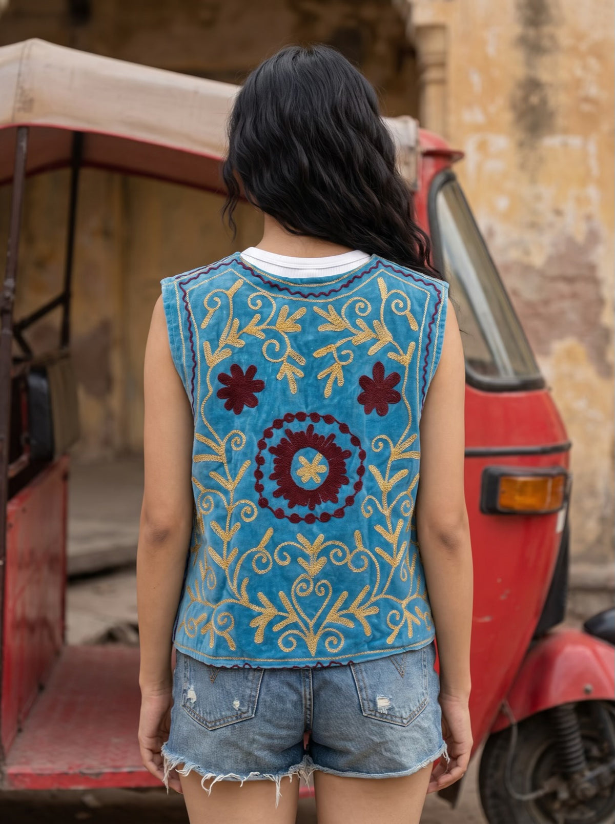 Blue Heritage Suzani Velvet Vest