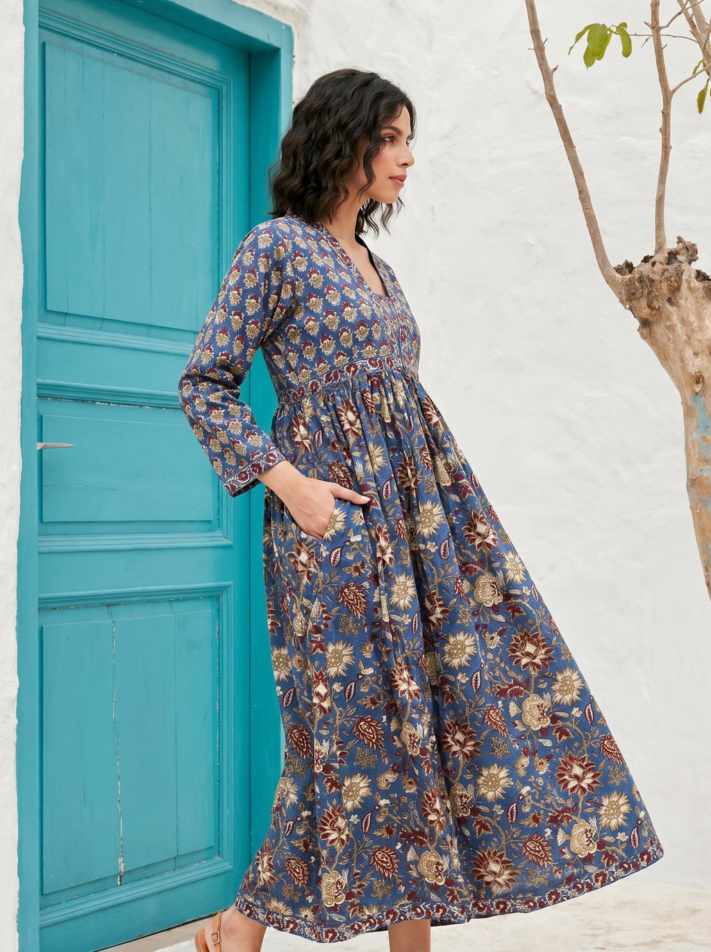 Midnight Meadow Cotton Maxi Dress
