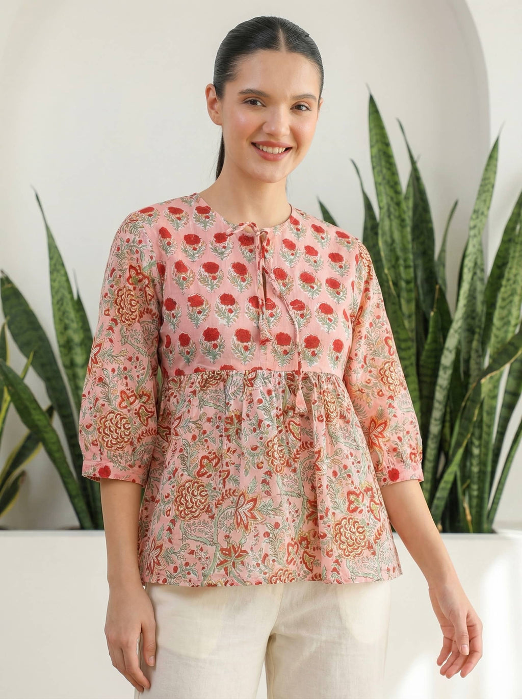 Blush Pink Floral Peplum Top