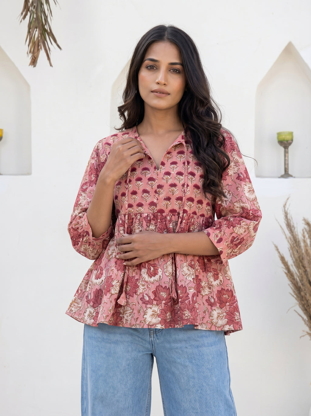 Pink Vintage Floral Peplum Top