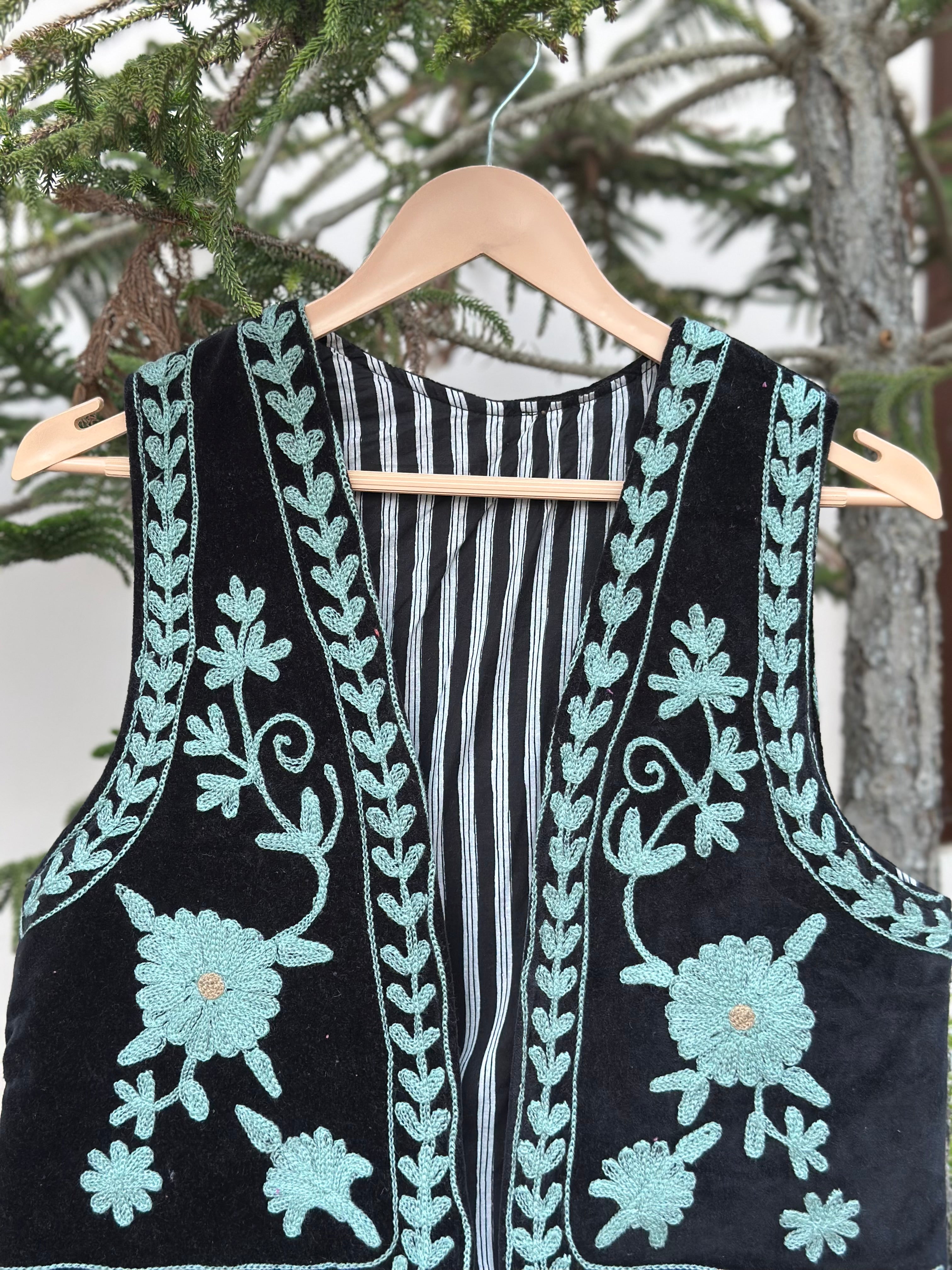 Black Aqua Modern Velvet Vest