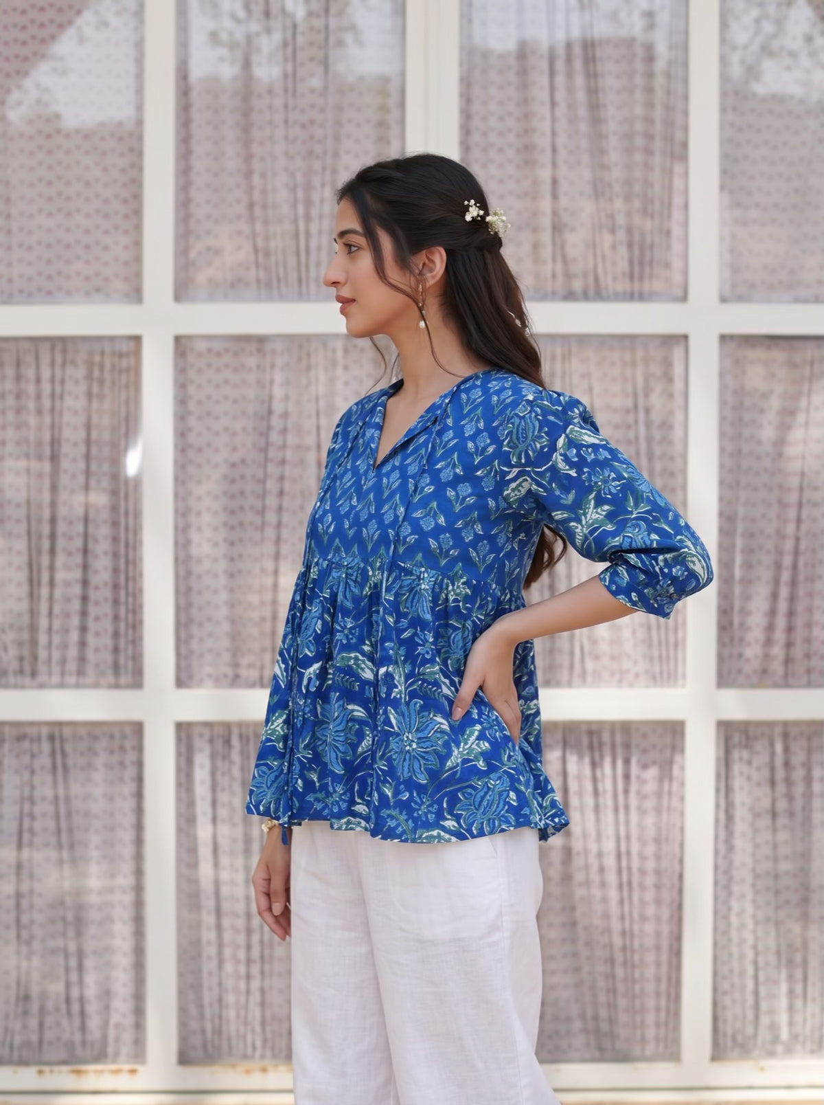 Indigo Garden Handblock Peplum Top