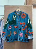 Teal Velvet Embroidered Statement Jacket