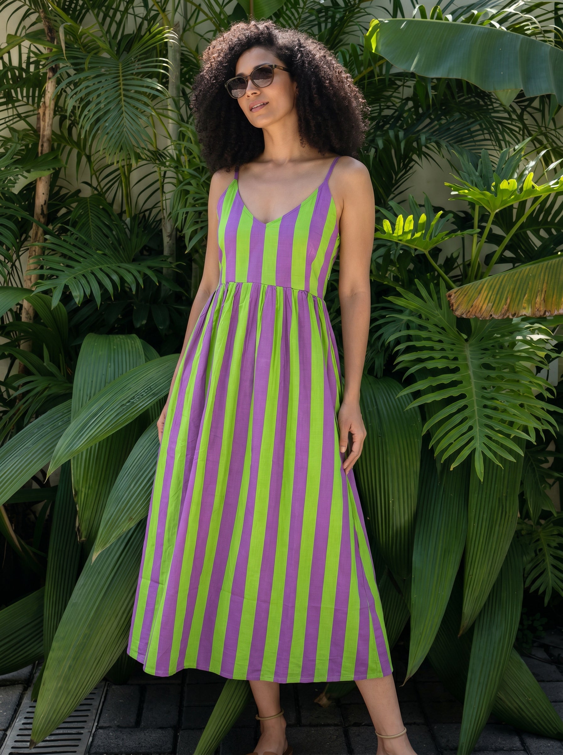 Vibrant Meadow Striped Maxi Dress