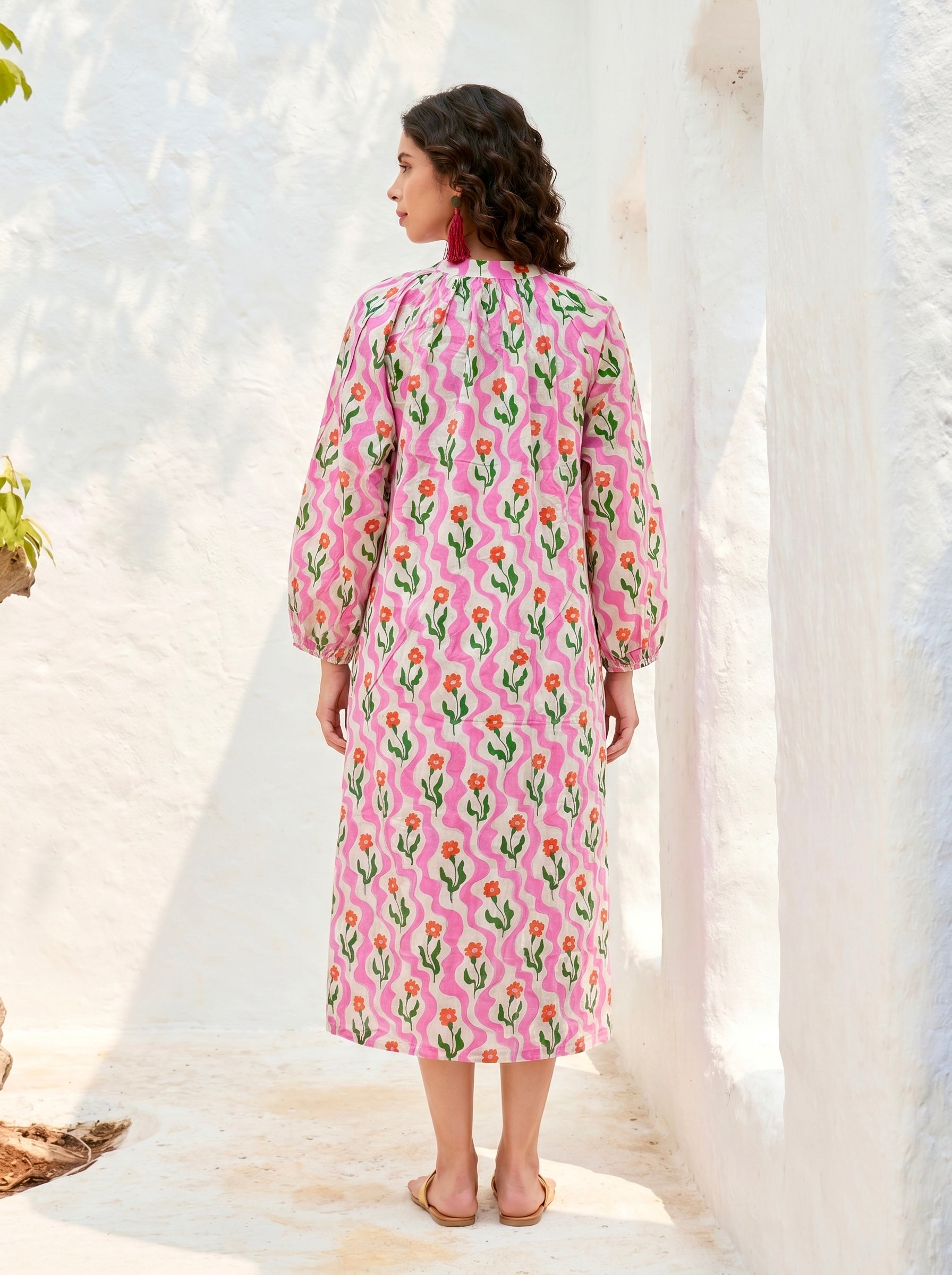 Pink Meadow Cotton Kaftan Dress