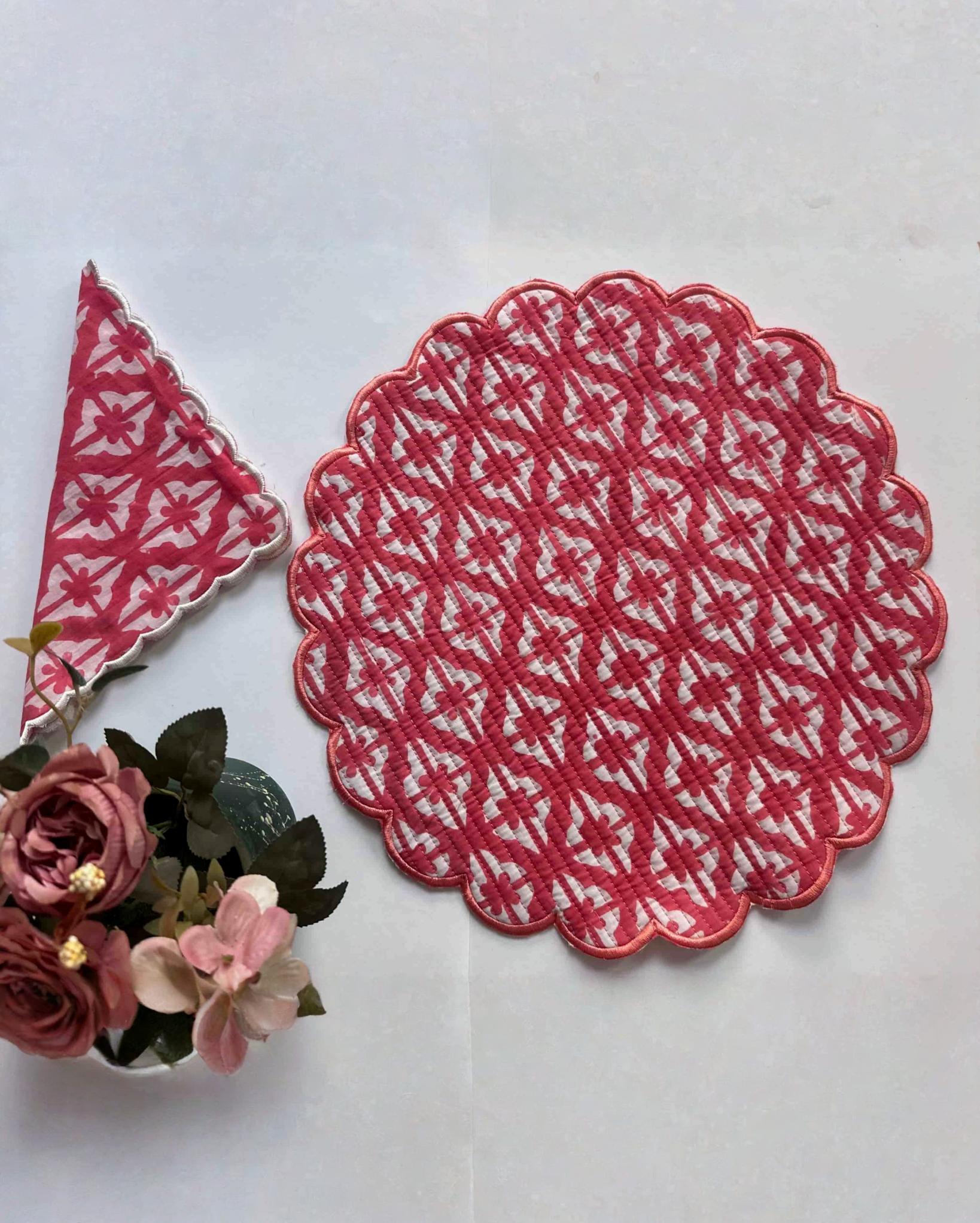 Rose Jaipur Geometric Quilted Placemats & Napkins Set of 6