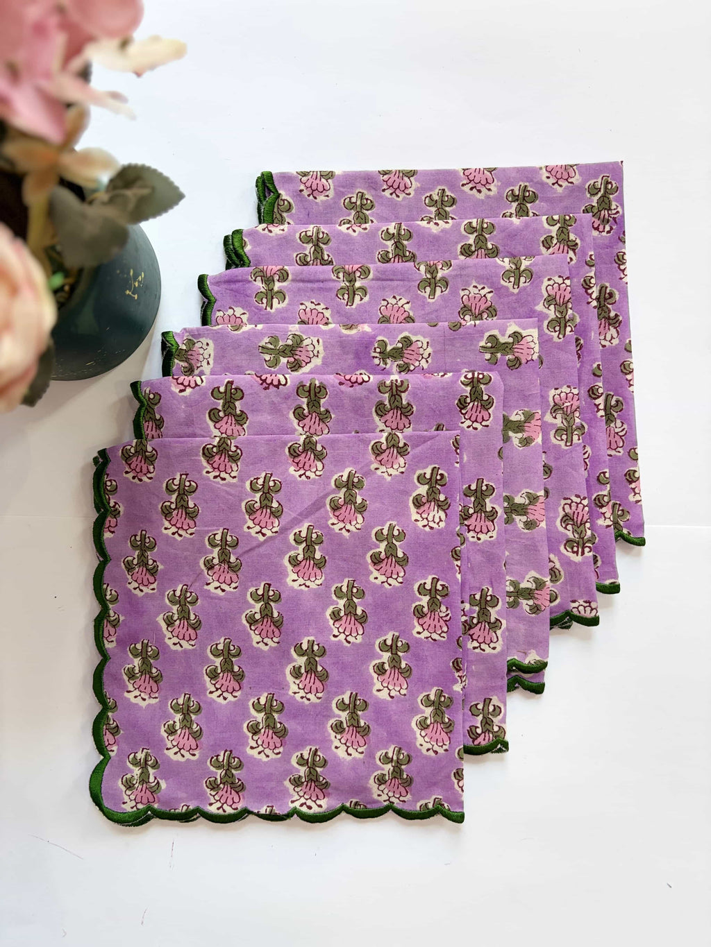 Lavender Floral Block Print cotton Napkins