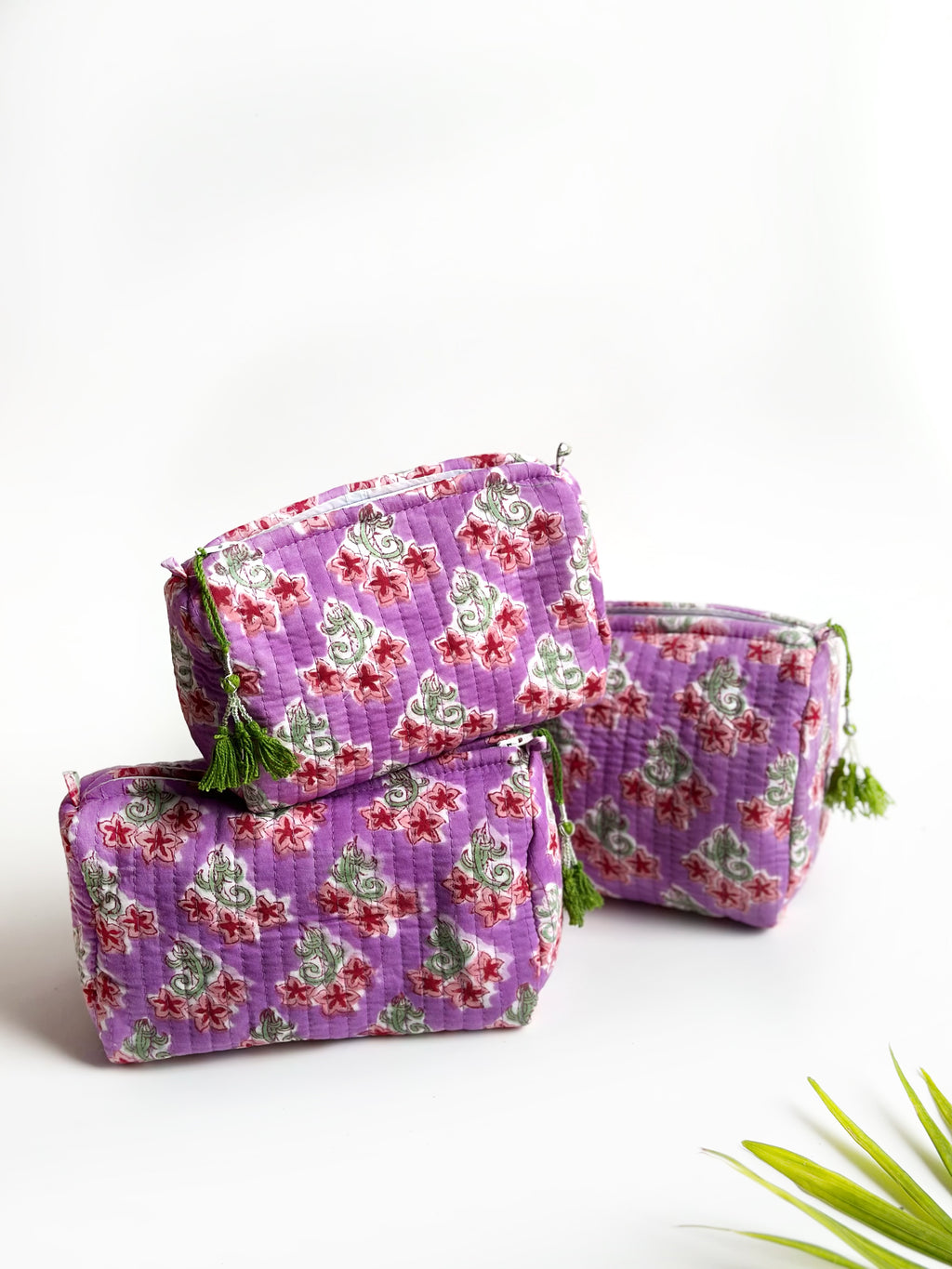 Lavender Meadow Quilted Cosmetic Bag Set of 3