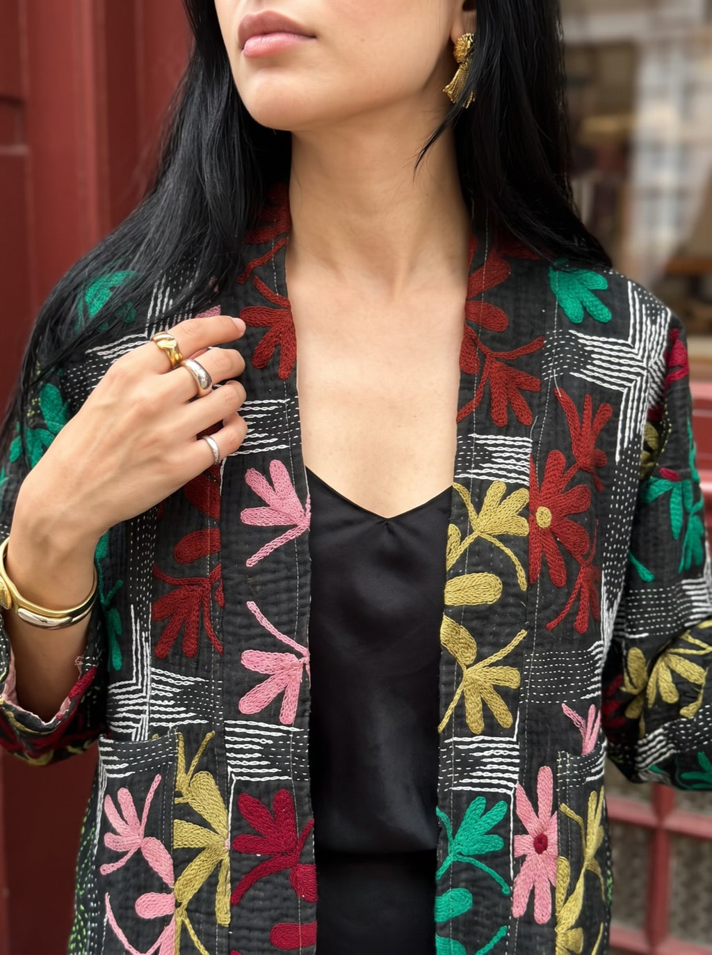 Midnight Bloom vintage Kantha Suzani Jacket