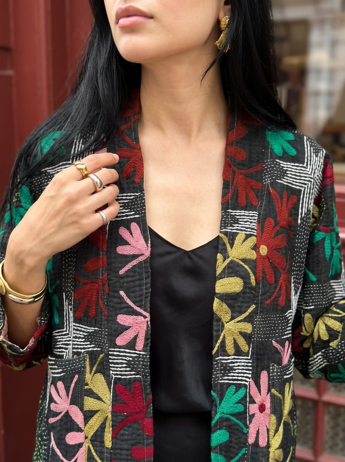 Midnight Bloom vintage Kantha Suzani Jacket